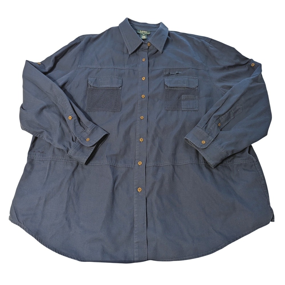 Lauren Ralph Lauren 3X Navy Blue Cotton Fishing Safari Utility Shirt Sportsman